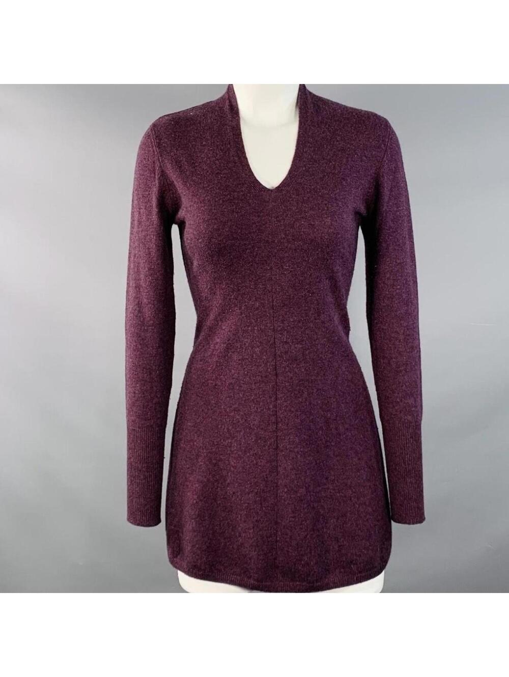 FORTE purple maroon cashmere v-neck mini sweater dress size M luxury spring